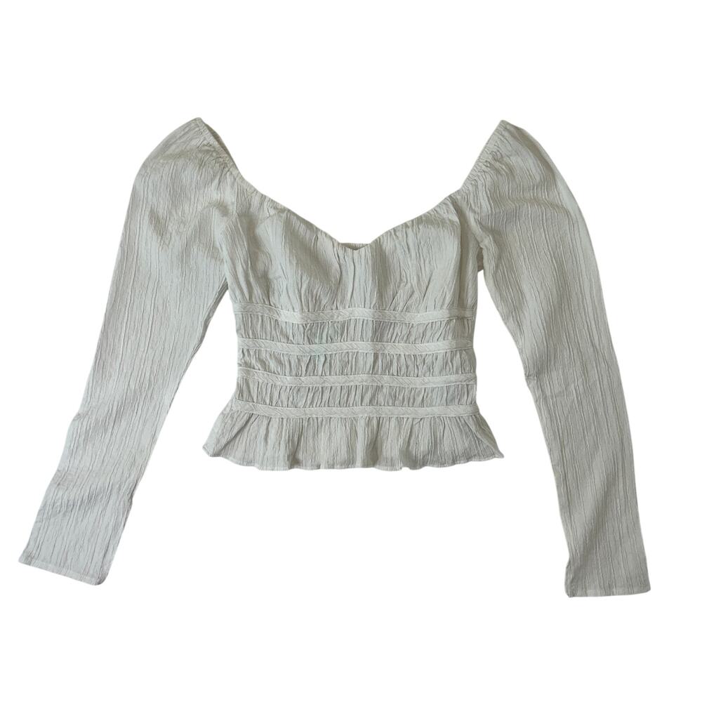 Topshop women's Cream Long Sleeve Open Neck Blouse Size 6
